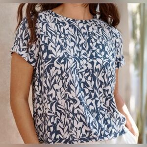 Garnet Hill Blue and White Leaf Print Top